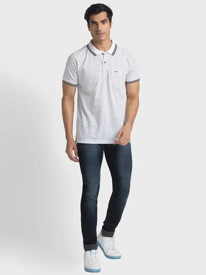 Men White Tailored Fit Print Cotton Half Sleeve T-Shirt