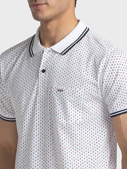 Men White Tailored Fit Print Cotton Half Sleeve T-Shirt