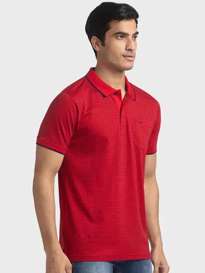 Men Red Tailored Fit Print Cotton Half Sleeve T-Shirt