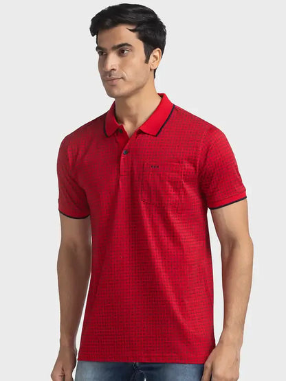 Men Red Tailored Fit Print Cotton Half Sleeve T-Shirt