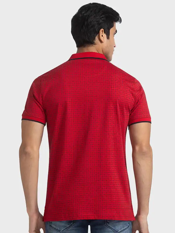 Men Red Tailored Fit Print Cotton Half Sleeve T-Shirt
