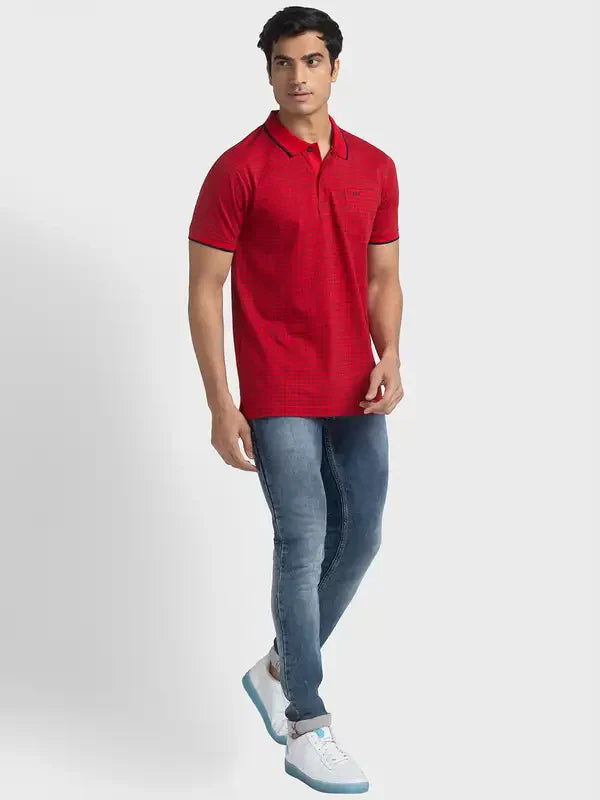 Men Red Tailored Fit Print Cotton Half Sleeve T-Shirt