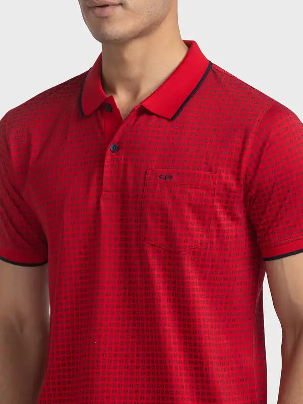 Men Red Tailored Fit Print Cotton Half Sleeve T-Shirt