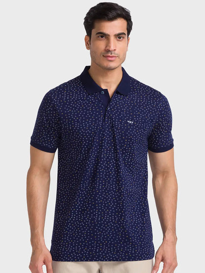 Men Navy Tailored Fit Print  Cotton Half Sleeve  T-Shirt