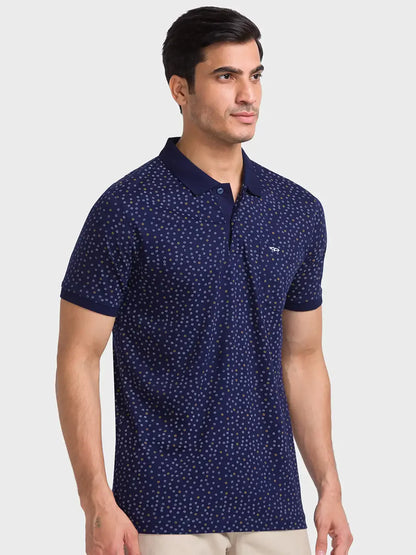 Men Navy Tailored Fit Print  Cotton Half Sleeve  T-Shirt