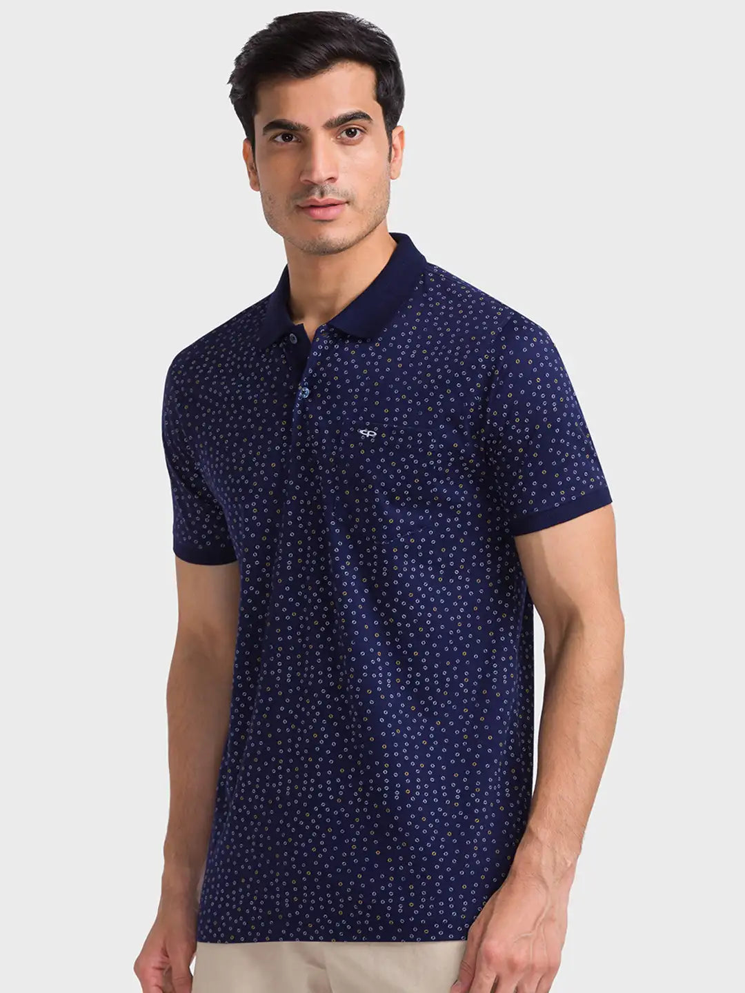 Men Navy Tailored Fit Print  Cotton Half Sleeve  T-Shirt