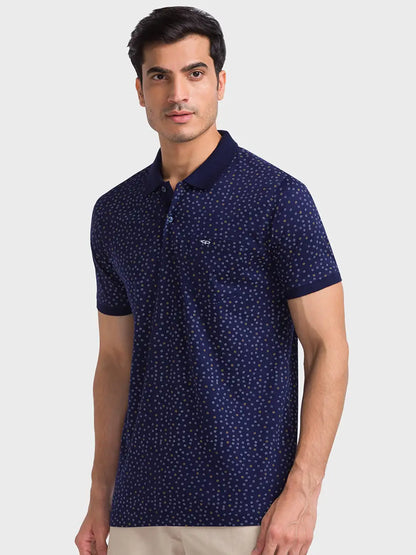 Men Navy Tailored Fit Print  Cotton Half Sleeve  T-Shirt