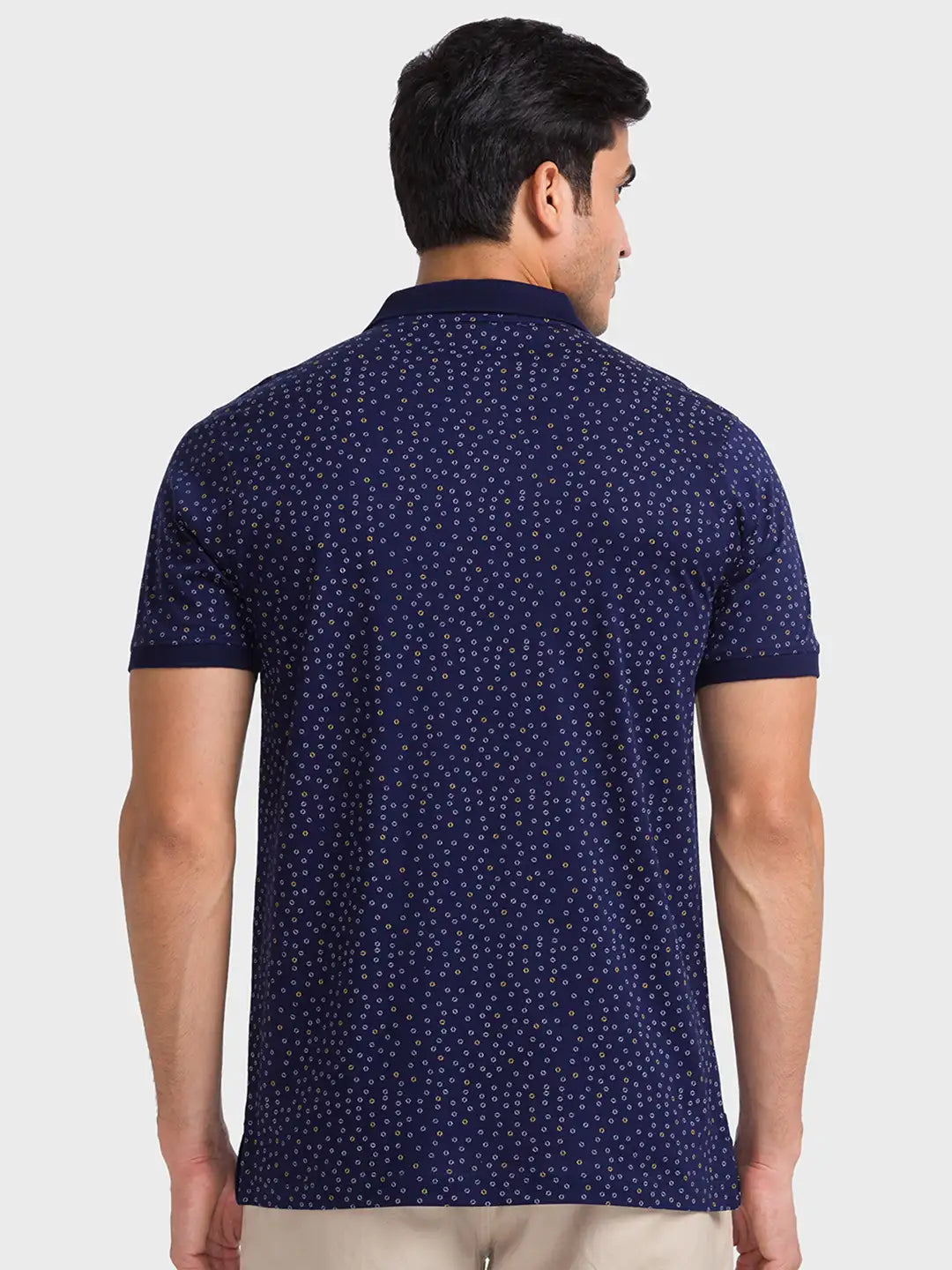 Men Navy Tailored Fit Print  Cotton Half Sleeve  T-Shirt