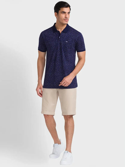 Men Navy Tailored Fit Print  Cotton Half Sleeve  T-Shirt