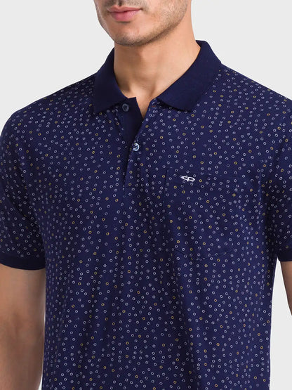 Men Navy Tailored Fit Print  Cotton Half Sleeve  T-Shirt