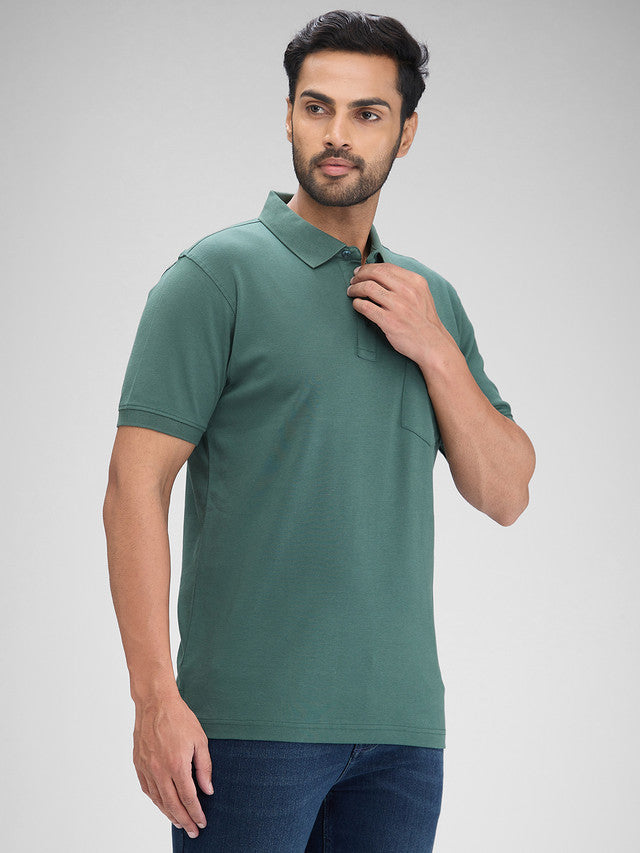 Colorplus Green Solid Regular Fit Half Sleeve Cotton T-Shirt