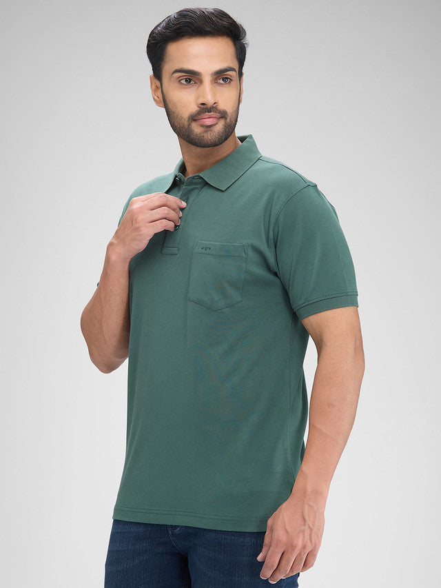 Colorplus Green Solid Regular Fit Half Sleeve Cotton T-Shirt