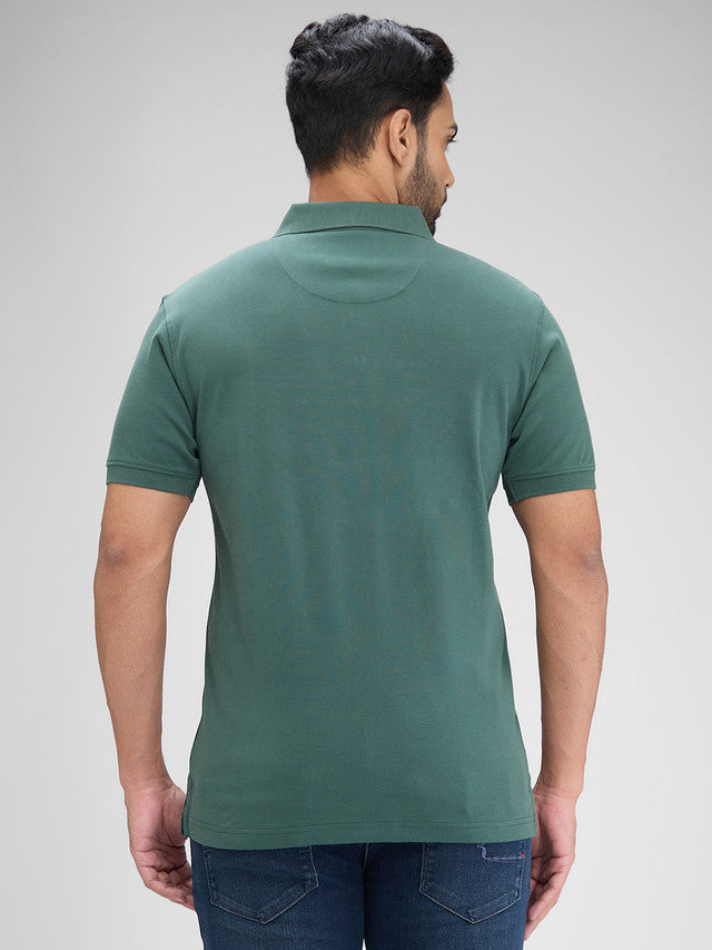 Colorplus Green Solid Regular Fit Half Sleeve Cotton T-Shirt