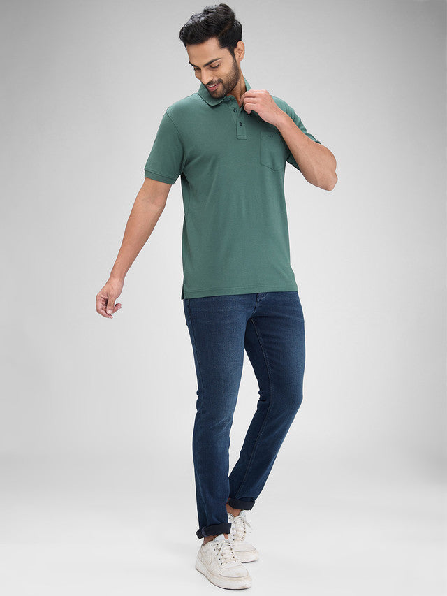 Colorplus Green Solid Regular Fit Half Sleeve Cotton T-Shirt