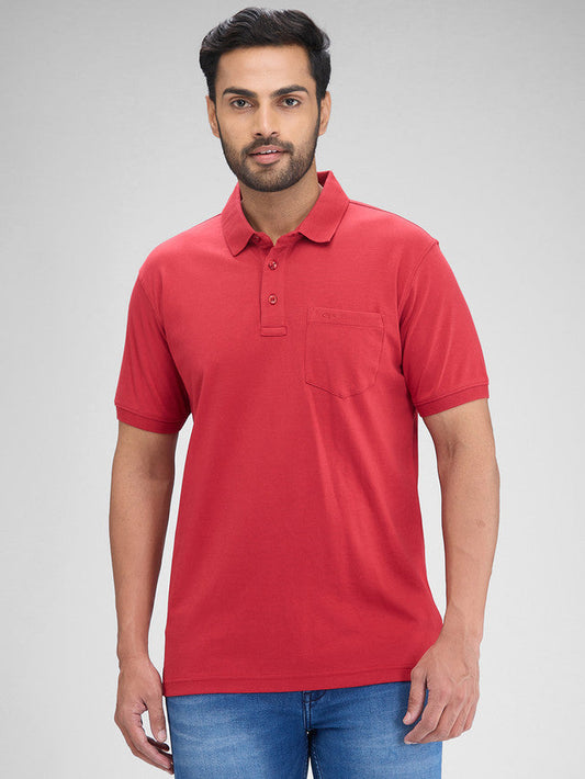 Colorplus Red Solid Regular Fit Half Sleeve Cotton T-Shirt