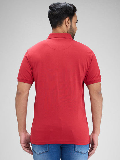 Colorplus Red Solid Regular Fit Half Sleeve Cotton T-Shirt