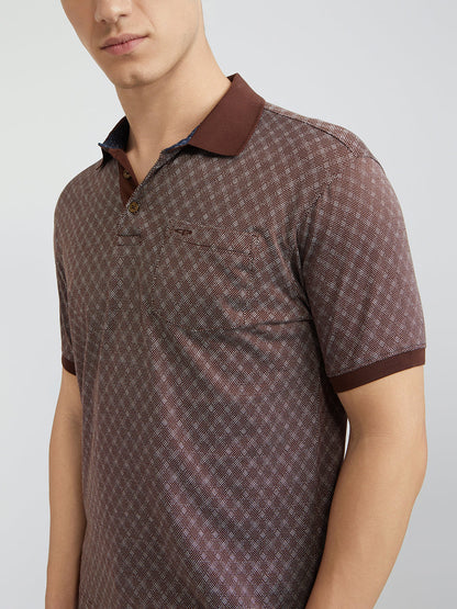 Colorplus Brown Jacquard Regular Fit Cotton T-Shirt
