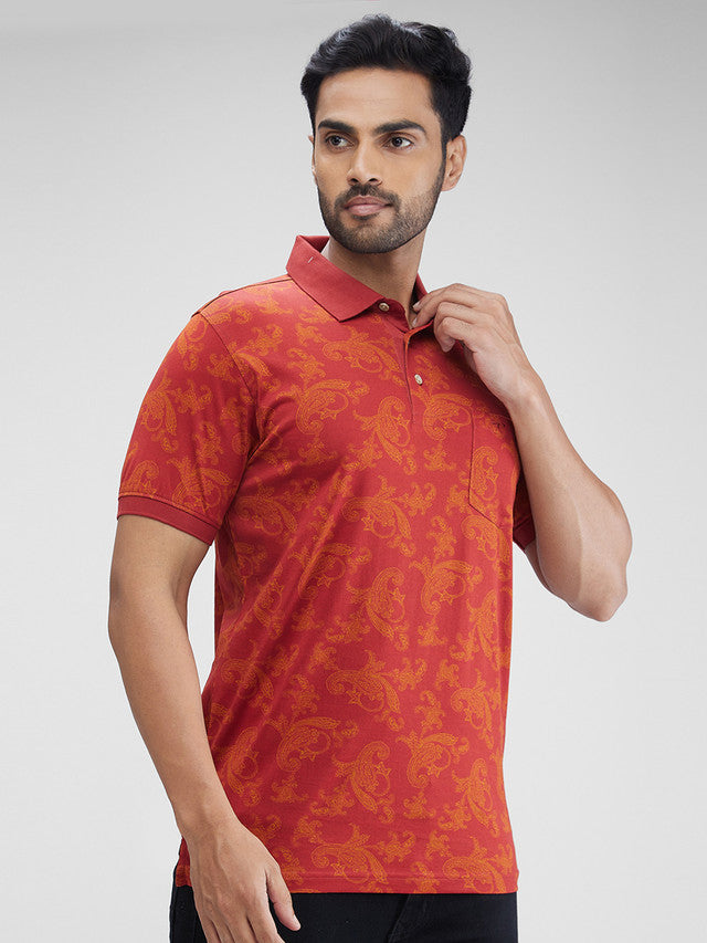 Colorplus Maroon Printed Regular Fit Cotton T-Shirt