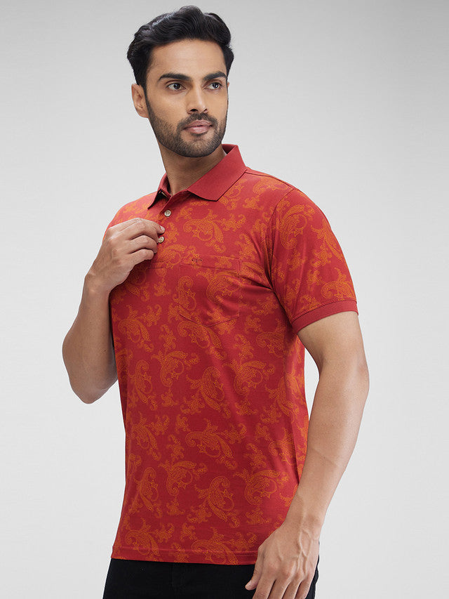 Colorplus Maroon Printed Regular Fit Cotton T-Shirt