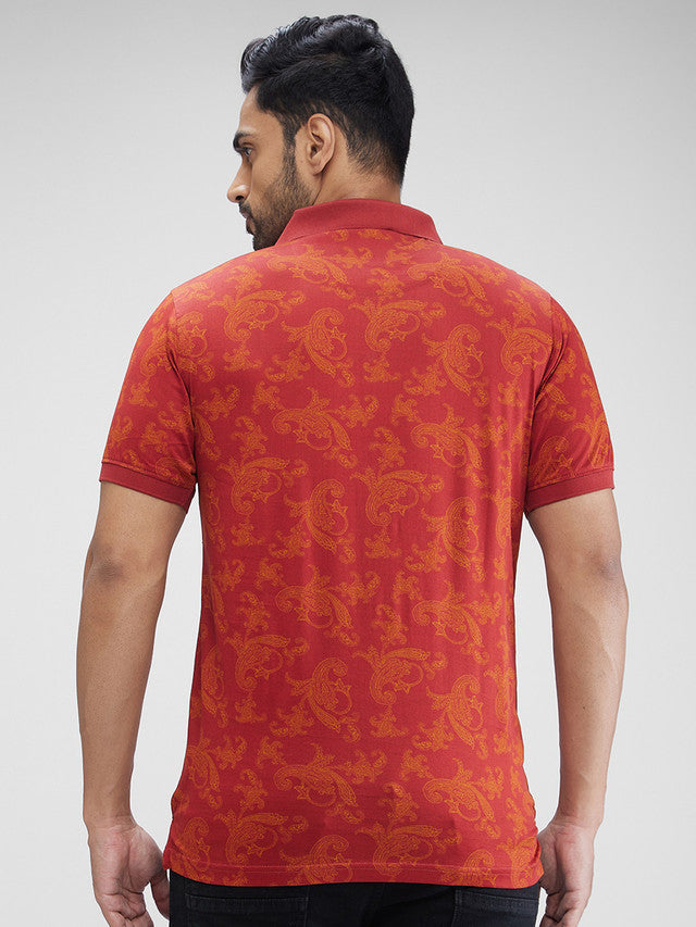 Colorplus Maroon Printed Regular Fit Cotton T-Shirt
