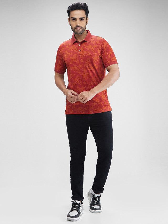 Colorplus Maroon Printed Regular Fit Cotton T-Shirt