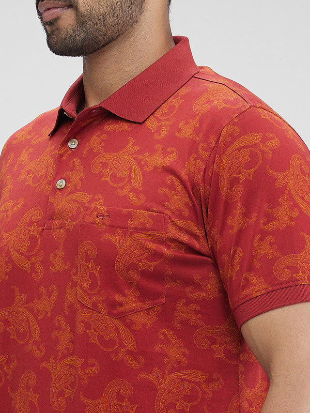 Colorplus Maroon Printed Regular Fit Cotton T-Shirt