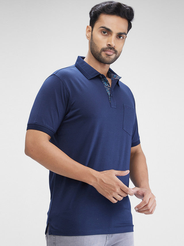 Colorplus Blue Solid Regular Fit Modal Blend T-Shirt