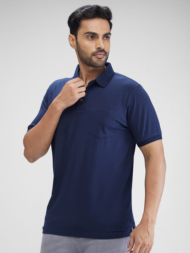 Colorplus Blue Solid Regular Fit Modal Blend T-Shirt