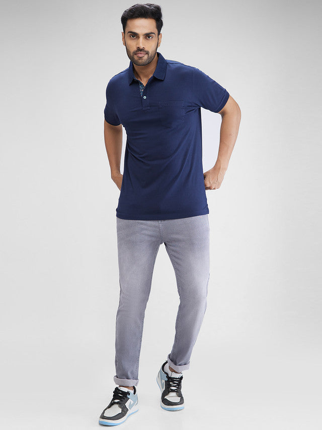 Colorplus Blue Solid Regular Fit Modal Blend T-Shirt