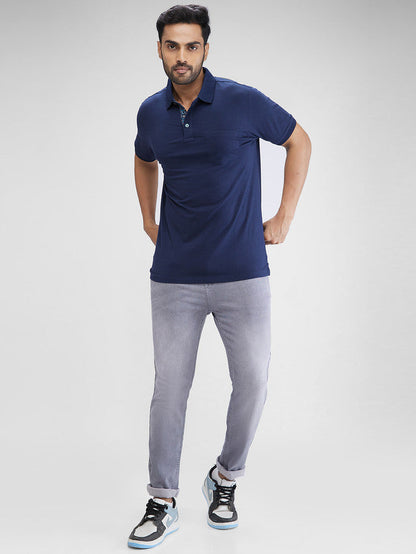 Colorplus Blue Solid Regular Fit Modal Blend T-Shirt