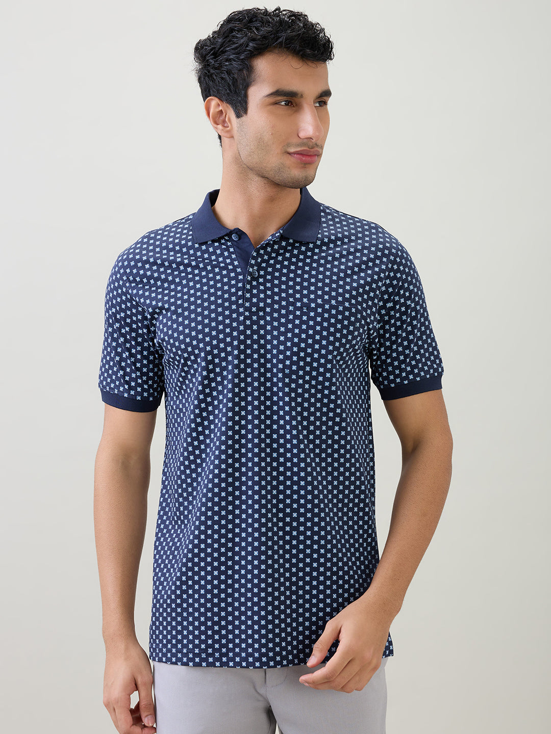 Colorplus Men Blue Printed Regular Fit Cotton Half Sleeve T-Shirt