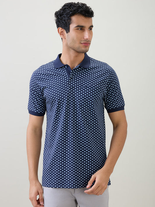 Colorplus Men Blue Printed Regular Fit Cotton Half Sleeve T-Shirt