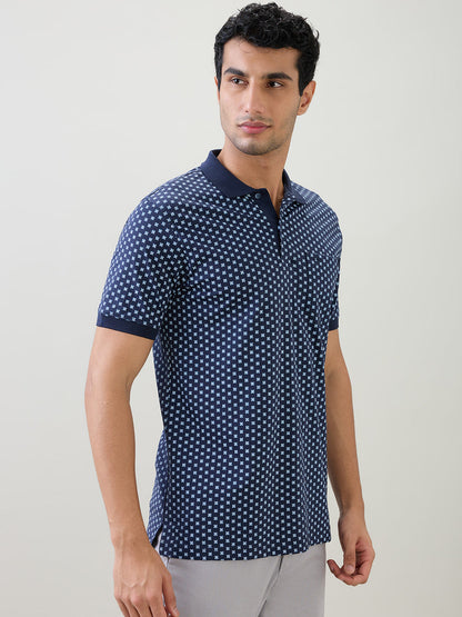 Colorplus Men Blue Printed Regular Fit Cotton Half Sleeve T-Shirt
