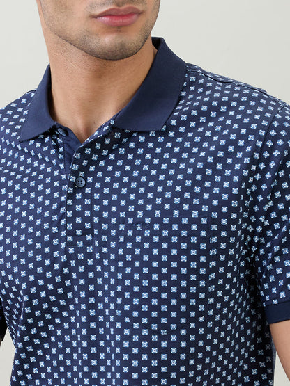Colorplus Men Blue Printed Regular Fit Cotton Half Sleeve T-Shirt