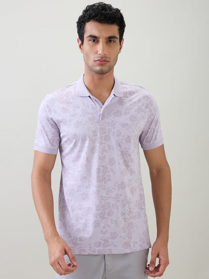 Colorplus Men Purple Printed Regular Fit Cotton Half Sleeve T-Shirt