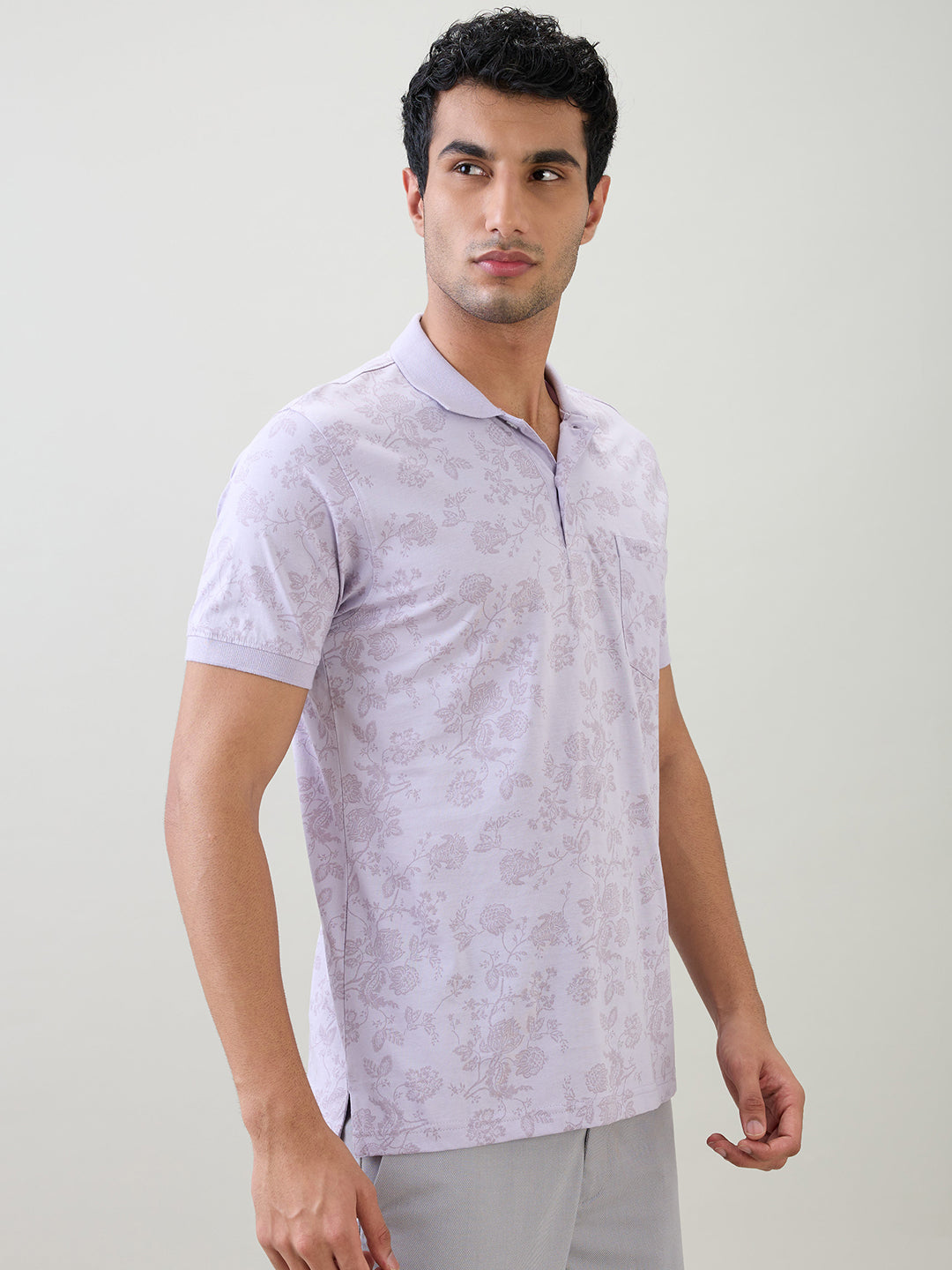 Colorplus Men Purple Printed Regular Fit Cotton Half Sleeve T-Shirt
