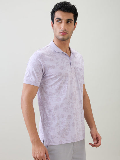 Colorplus Men Purple Printed Regular Fit Cotton Half Sleeve T-Shirt