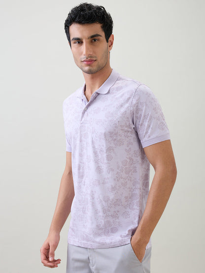 Colorplus Men Purple Printed Regular Fit Cotton Half Sleeve T-Shirt