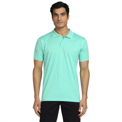 Men Green Tailored Fit Print Cotton Half Sleeve T-Shirt