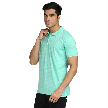 Men Green Tailored Fit Print Cotton Half Sleeve T-Shirt