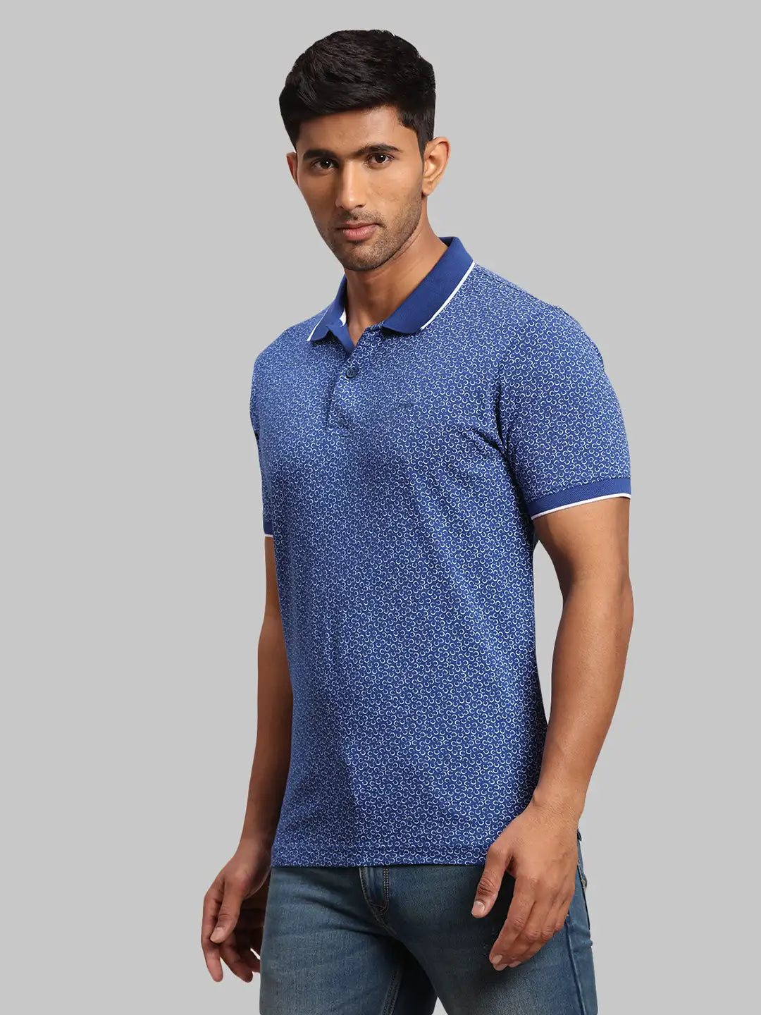 Men Navy Tailored Fit Print Cotton Half Sleeve T-Shirt