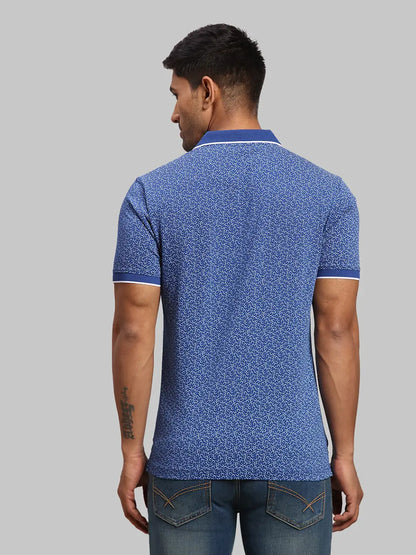Men Navy Tailored Fit Print Cotton Half Sleeve T-Shirt