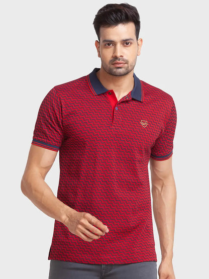 Men Red Tailored Fit Print Cotton Half Sleeve T-Shirt