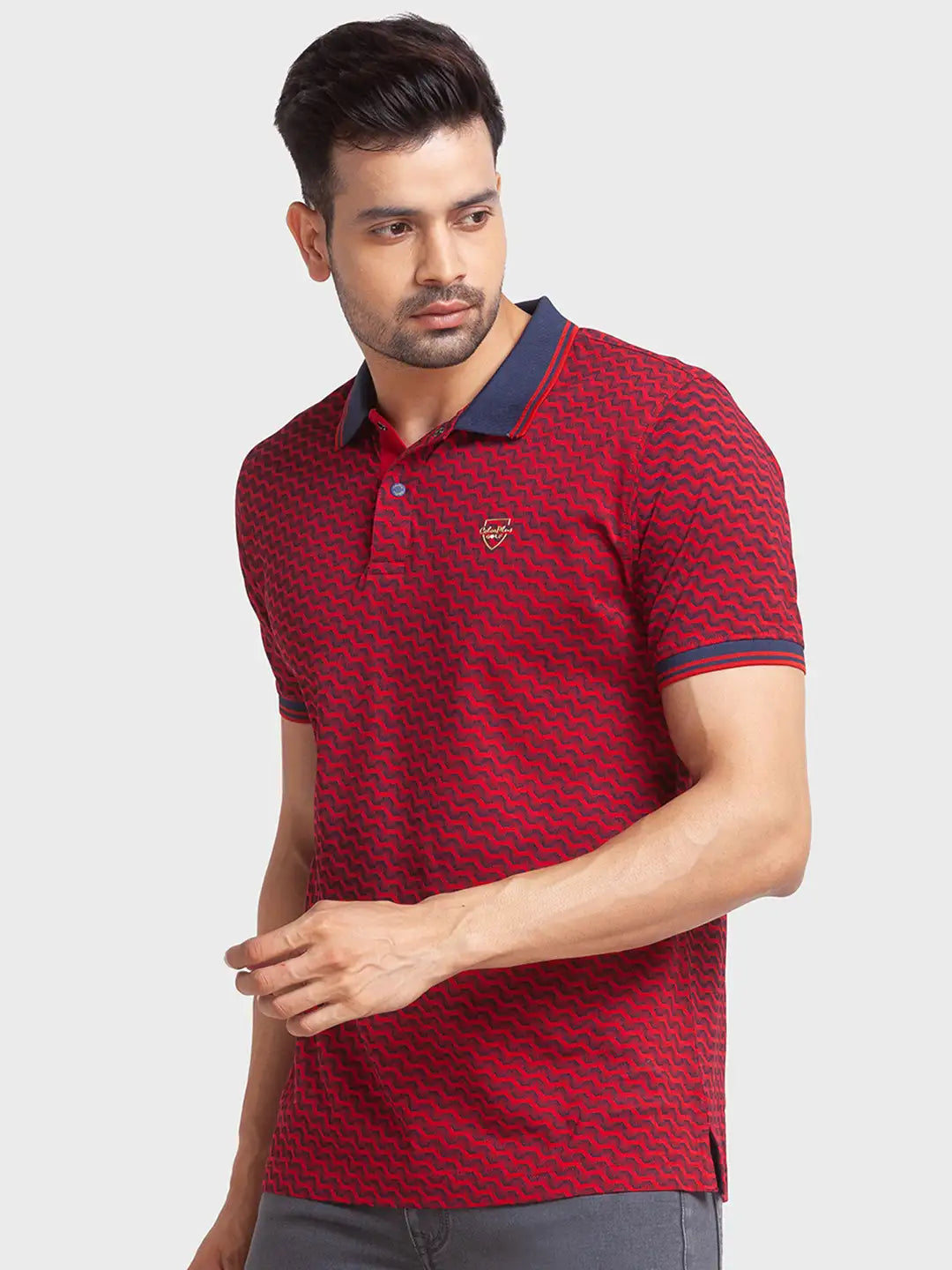 Men Red Tailored Fit Print Cotton Half Sleeve T-Shirt