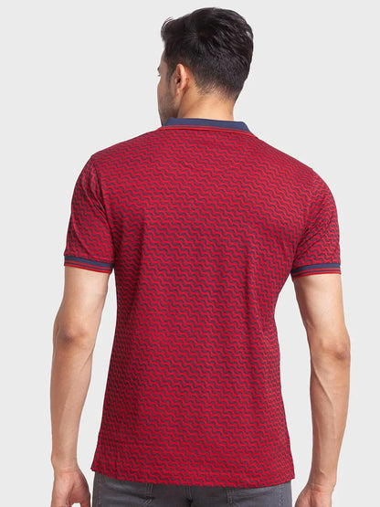 Men Red Tailored Fit Print Cotton Half Sleeve T-Shirt