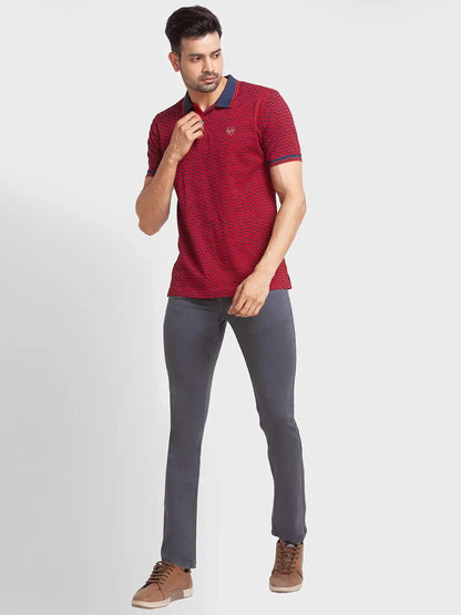 Men Red Tailored Fit Print Cotton Half Sleeve T-Shirt