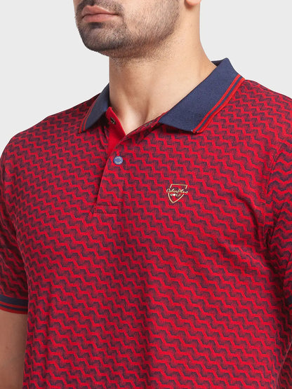 Men Red Tailored Fit Print Cotton Half Sleeve T-Shirt