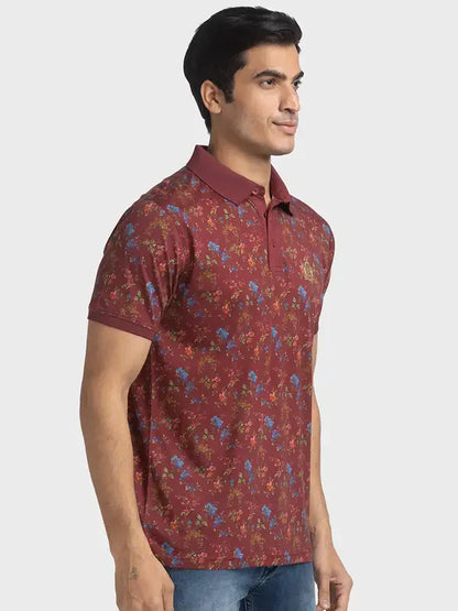 Men Maroon Tailored Fit Print Cotton Half Sleeve T-Shirt