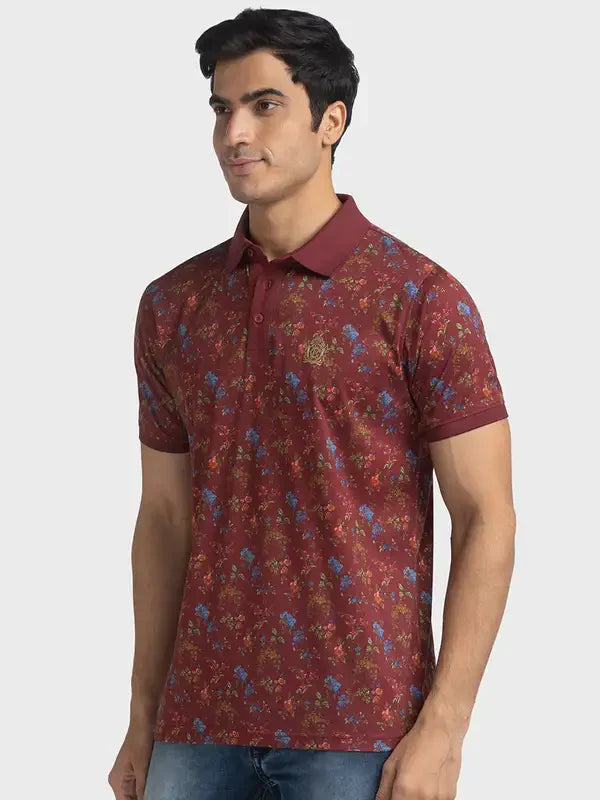 Men Maroon Tailored Fit Print Cotton Half Sleeve T-Shirt