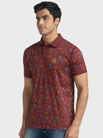 Men Maroon Tailored Fit Print Cotton Half Sleeve T-Shirt